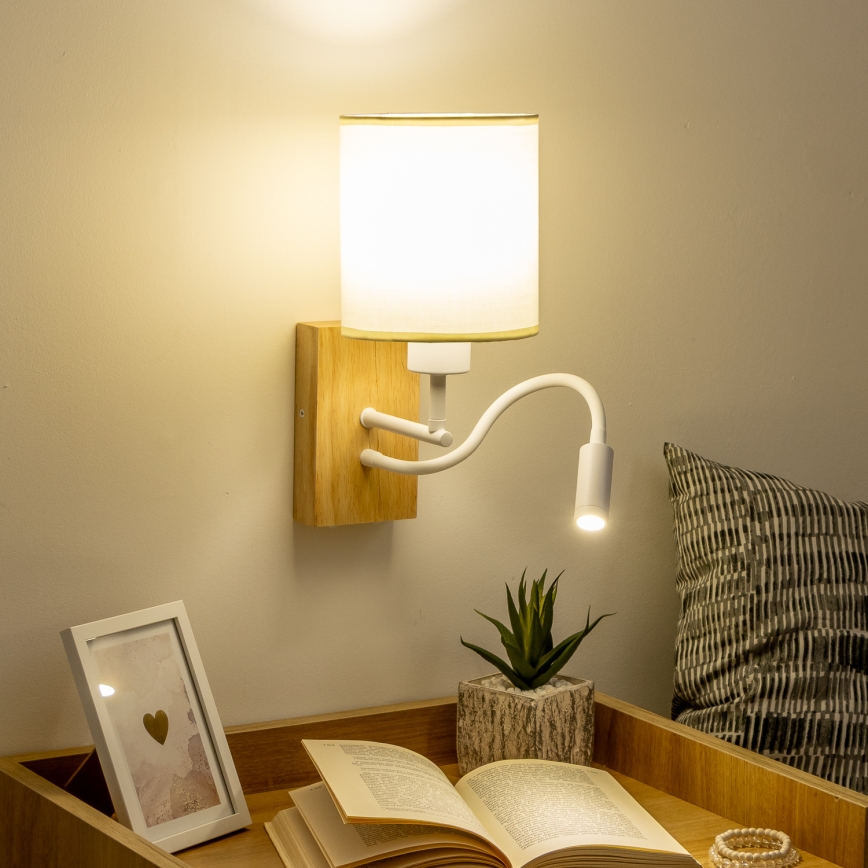 Brilagi - LED Flexibele wandlamp NUBILA WOOD 1xE27/25W/230V + LED/3W eiken/wit/crème