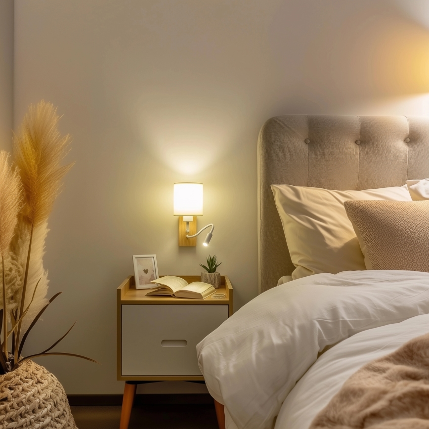 Brilagi - LED Flexibele wandlamp NUBILA WOOD 1xE27/25W/230V + LED/3W eiken/wit/crème