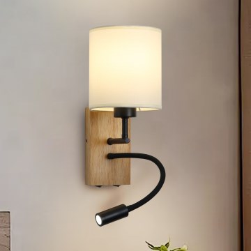 Brilagi - LED Flexibele wandlamp NUBILA WOOD 1xE27/25W/230V + LED/3W eiken/zwart/crème
