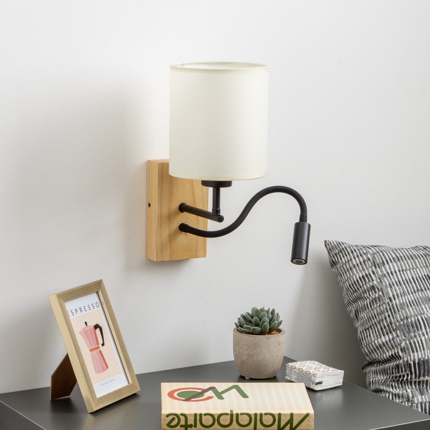 Brilagi - LED Flexibele wandlamp NUBILA WOOD 1xE27/25W/230V + LED/3W eiken/zwart/crème