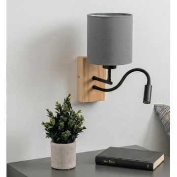 Brilagi - LED flexibele wandlamp NUBILA WOOD 1xE27/25W/230V + LED/3W eiken/zwart/lichtgrijs