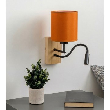 Brilagi - LED flexibele wandlamp NUBILA WOOD 1xE27/25W/230V + LED/3W eiken/zwart/oranje