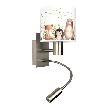 Brilagi - LED flexibele wandlamp voor kinderen BOBO 1xE27/25W/230V + LED/3W mat chroom/wit/dierenmotief