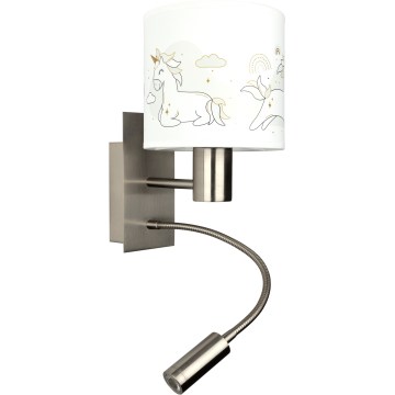 Brilagi - LED flexibele wandlamp voor kinderen BOBO 1xE27/25W/230V + LED/3W mat chroom/wit/eenhoorns