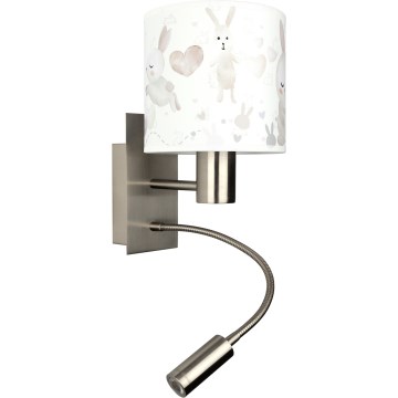 Brilagi - LED flexibele wandlamp voor kinderen BOBO 1xE27/25W/230V + LED/3W mat chroom/wit/konijntjes