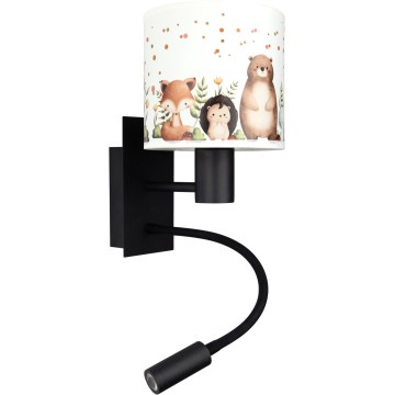 Brilagi - LED flexibele wandlamp voor kinderen BOBO 1xE27/25W/230V + LED/3W zwart/wit/dierenmotief