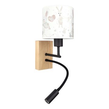Brilagi - LED flexibele wandlamp voor kinderen BOBO WOOD 1x E27/25W/230V + geïntegreerde LED 3W, eiken/zwart/wit/konijntjes