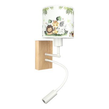 Brilagi - LED flexibele wandlamp voor kinderen BOBO WOOD 1xE27/25W/230V + LED/3W eik/wit/groen/jungle