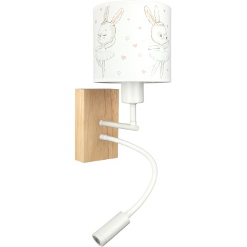 Brilagi - LED flexibele wandlamp voor kinderen BOBO WOOD 1xE27/25W/230V + LED/3W eik/wit/konijntjes