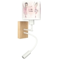 Brilagi - LED flexibele wandlamp voor kinderen BOBO WOOD 1xE27/25W/230V + LED/3W eik/wit/roze/balletschoenen
