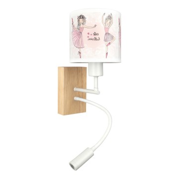 Brilagi - LED flexibele wandlamp voor kinderen BOBO WOOD 1xE27/25W/230V + LED/3W eik/wit/roze/balletschoenen
