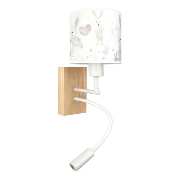 Brilagi - LED flexibele wandlamp voor kinderen BOBO WOOD 1xE27/25W/230V + LED/3W eiken/wit/konijntjes