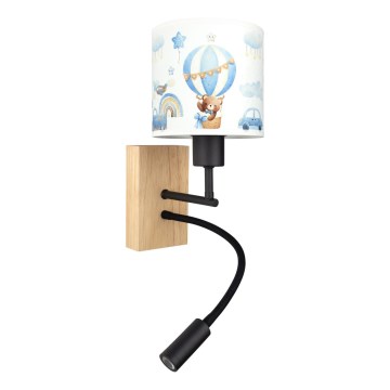 Brilagi - LED flexibele wandlamp voor kinderen BOBO WOOD 1xE27/25W/230V + LED/3W eiken/zwart/wit/blauw/beertjes