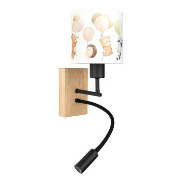 Brilagi - LED flexibele wandlamp voor kinderen BOBO WOOD 1xE27/25W/230V + LED/3W eiken/zwart/wit/dierenmotief