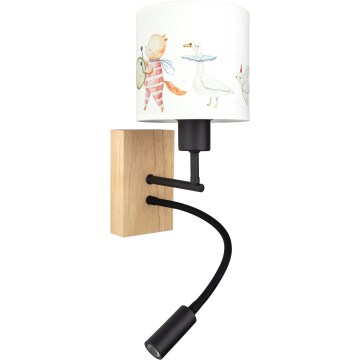 Brilagi - LED flexibele wandlamp voor kinderen BOBO WOOD 1xE27/25W/230V + LED/3W eiken/zwart/wit/diertjes