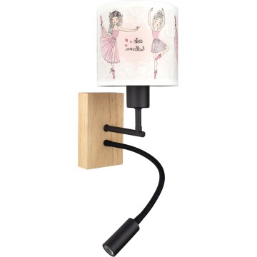 Brilagi - LED flexibele wandlamp voor kinderen BOBO WOOD 1xE27/25W/230V + LED/3W eiken/zwart/wit/roze/balletschoentjes