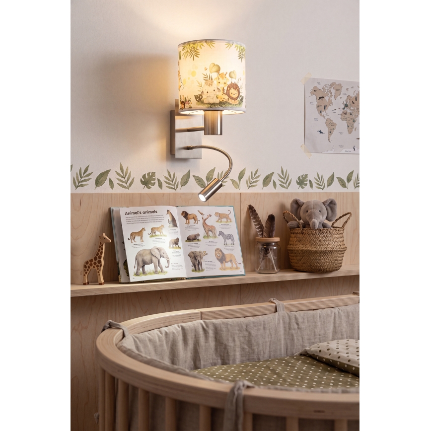 Brilagi - LED flexibele wandlamp voor kinderen BOBO 1xE27/25W/230V + LED/3W mat chroom/wit/groen/jungle