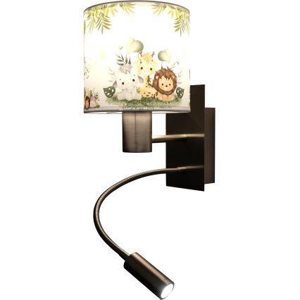 Brilagi - LED flexibele wandlamp voor kinderen BOBO 1xE27/25W/230V + LED/3W mat chroom/wit/groen/jungle