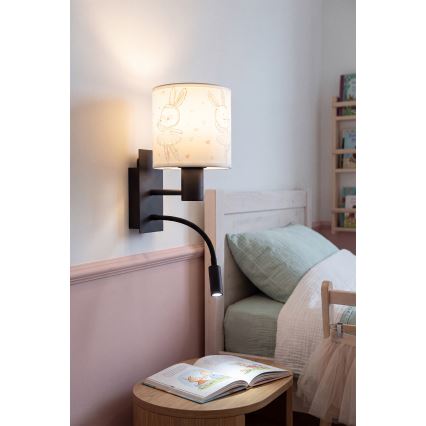 Brilagi - LED flexibele wandlamp voor kinderen BOBO 1xE27/25W/230V + LED/3W zwart/wit/konijntjes