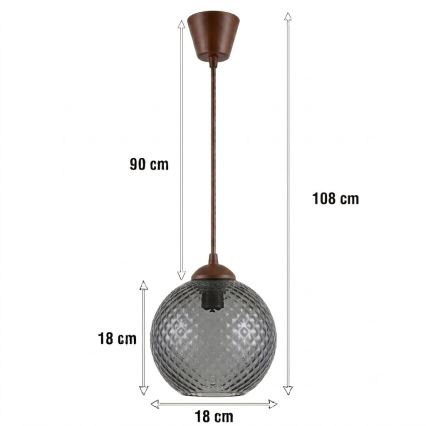 Brilagi - LED-hanglamp met kabel RETRO GLASS 1xE27/60W/230V Ø 18 cm bruin/rookgrijs