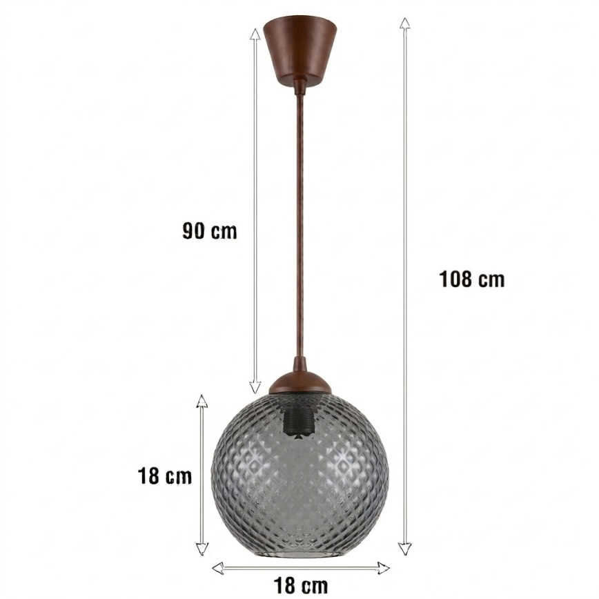 Brilagi - LED-hanglamp met kabel RETRO GLASS 1xE27/60W/230V Ø 18 cm bruin/rookgrijs
