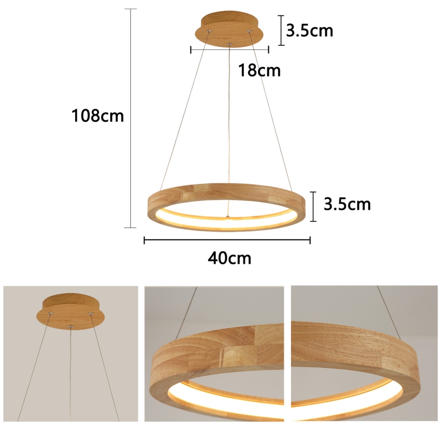 Brilagi - LED-hanglamp aan een kabel UMEA WOOD LED/30W/230V Ø 40 cm rubberhout