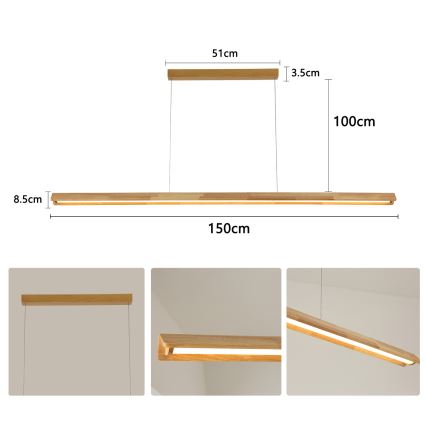 Brilagi - LED-hanglamp aan een kabel UMEA WOOD LED/40W/230V 150 cm rubberhout
