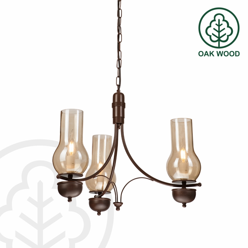 Brilagi - LED Hanglamp aan een ketting COTTAGE 3xE14/40W/230V eiken/bruin