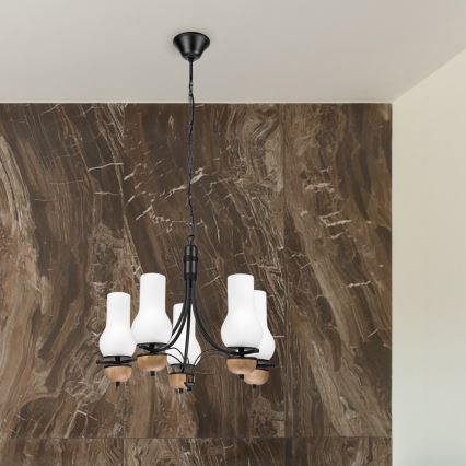 Brilagi - LED Hanglamp aan een ketting COTTAGE 5xE14/40W/230V beuken/wit