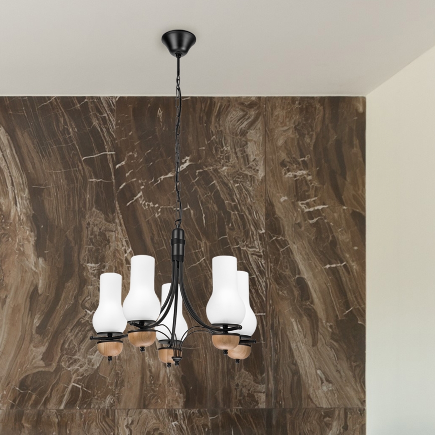 Brilagi - LED Hanglamp aan een ketting COTTAGE 5xE14/40W/230V beuken/wit