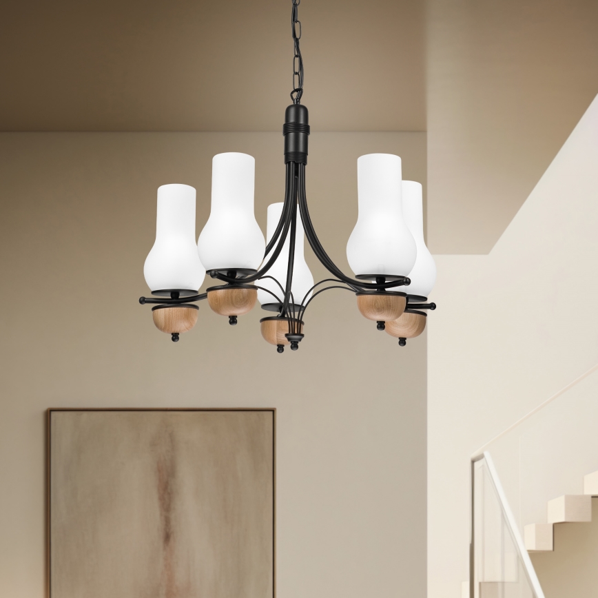 Brilagi - LED Hanglamp aan een ketting COTTAGE 5xE14/40W/230V beuken/wit