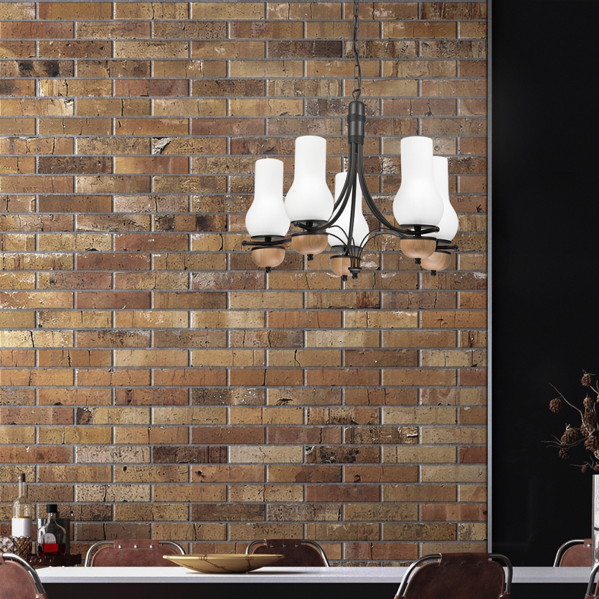 Brilagi - LED Hanglamp aan een ketting COTTAGE 5xE14/40W/230V beuken/wit