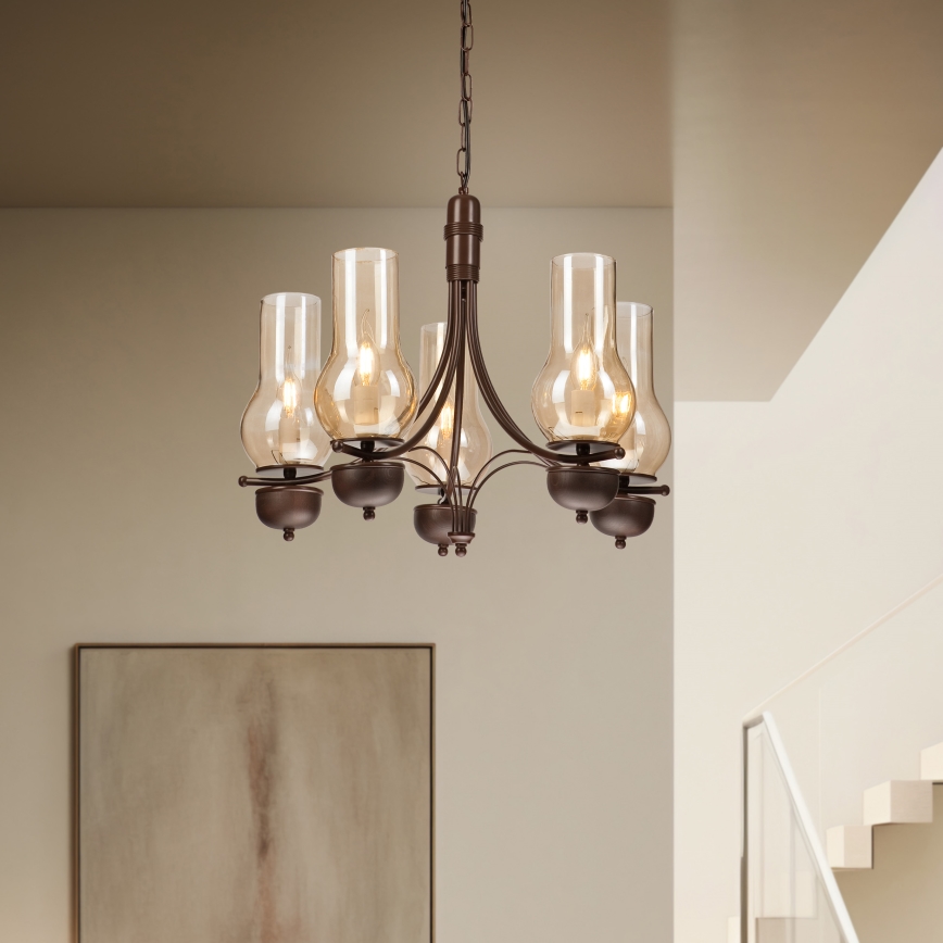 Brilagi - LED Hanglamp aan een ketting COTTAGE 5xE14/40W/230V eiken/bruin