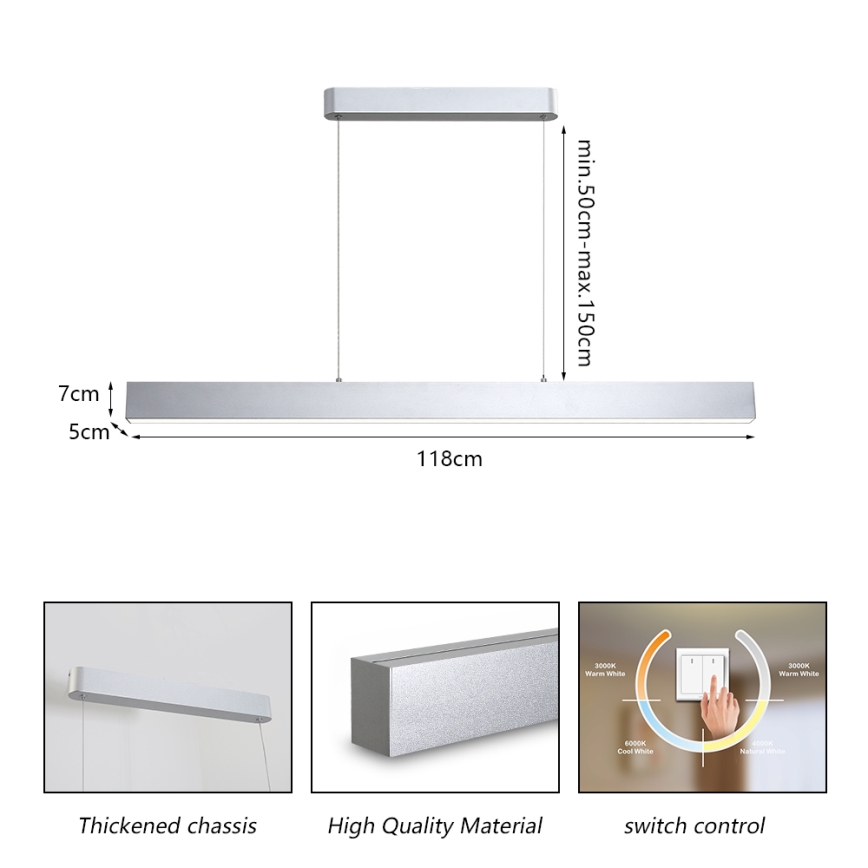 Brilagi - LED Hanglamp aan een koord SLEEKLINE LED/40W/230V 3000/4500/6000K zilver