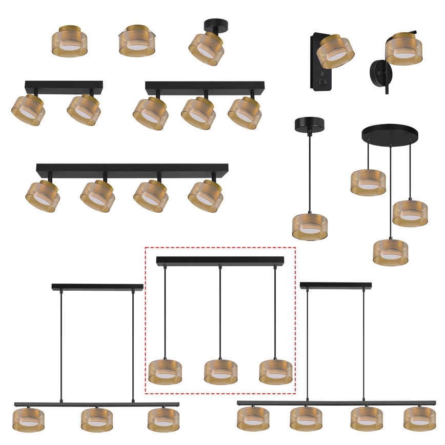 Brilagi - LED Hanglamp aan kabel AURA LUX 3xGX53/30W/230V zwart/goud