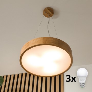 Brilagi - LED-hanglamp aan kabel CARVALHO 3xE27/60W/230V eiken Ø 47,5 cm