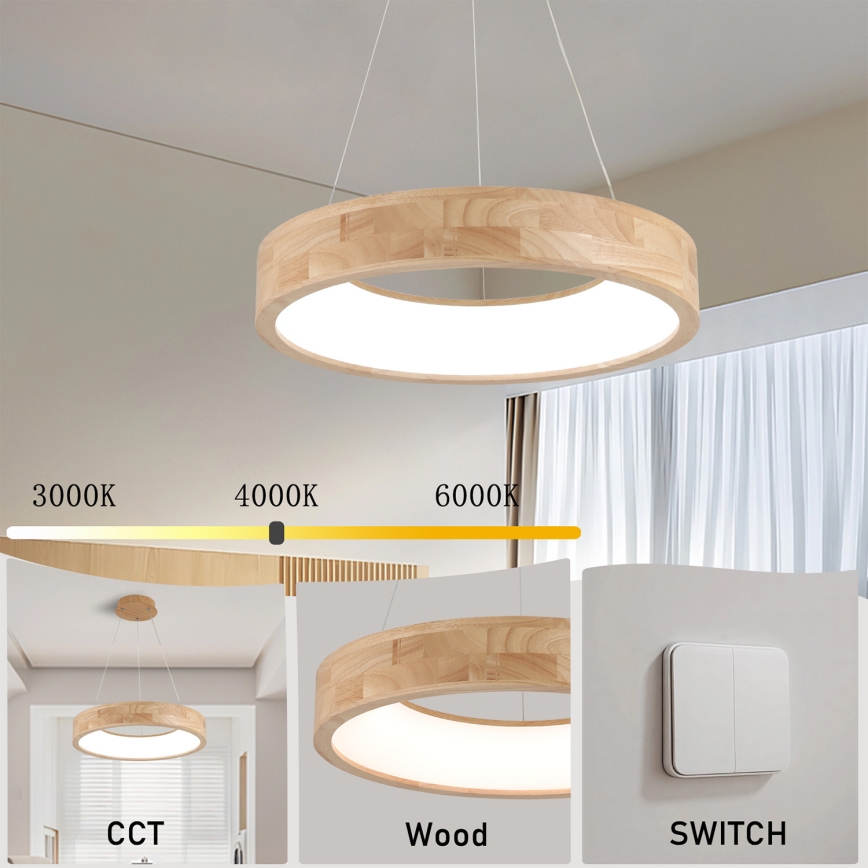 Brilagi - FALCON WOOD LED-hanglamp aan kabel LED/30W/230V 3000/4000/6000K Ø45 cm hout