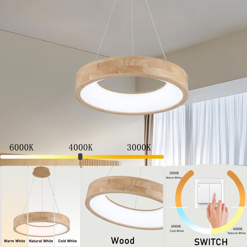 Brilagi - FALCON WOOD LED-hanglamp aan kabel LED/30W/230V 3000/4000/6000K Ø45 cm hout