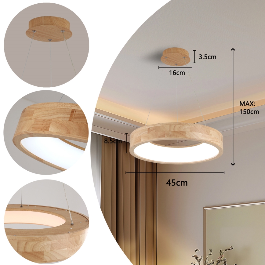 Brilagi - FALCON WOOD LED-hanglamp aan kabel LED/30W/230V 3000/4000/6000K Ø45 cm hout