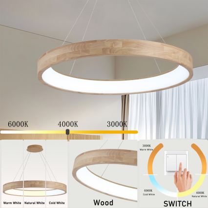 Brilagi - LED-hanglamp aan kabel FALCON WOOD LED/60W/230V 3000/4000/6000K Ø 80 cm hout