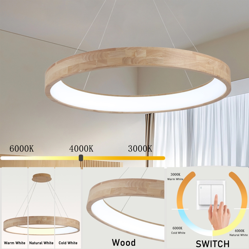 Brilagi - LED-hanglamp aan kabel FALCON WOOD LED/60W/230V 3000/4000/6000K Ø 80 cm hout