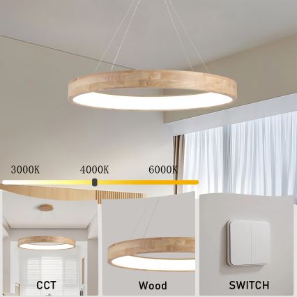 Brilagi - LED-hanglamp aan kabel FALCON WOOD LED/60W/230V 3000/4000/6000K Ø 80 cm hout