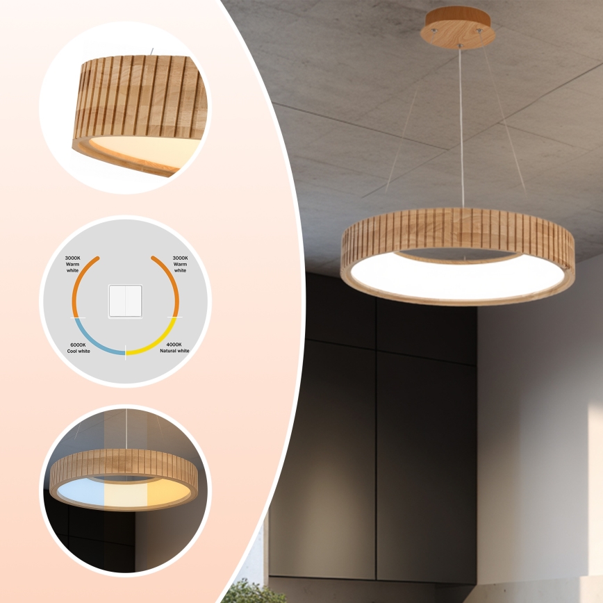 Brilagi - LED-hanglamp aan kabel FALCON WOOD MODERN LED/30W/230V 3000/4000/6000K Ø 45 cm hout