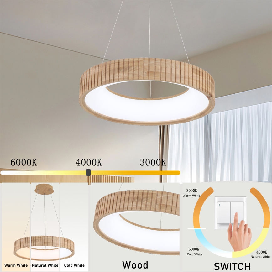 Brilagi - LED-hanglamp aan kabel FALCON WOOD MODERN LED/30W/230V 3000/4000/6000K Ø 45 cm hout