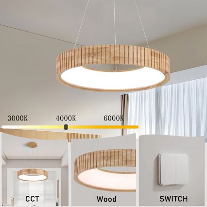 Brilagi - LED-hanglamp aan kabel FALCON WOOD MODERN LED/30W/230V 3000/4000/6000K Ø 45 cm hout