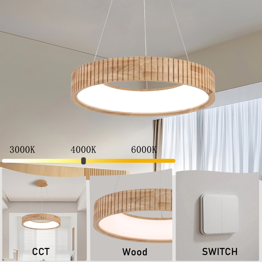 Brilagi - LED-hanglamp aan kabel FALCON WOOD MODERN LED/30W/230V 3000/4000/6000K Ø 45 cm hout