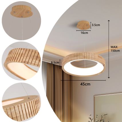 Brilagi - LED-hanglamp aan kabel FALCON WOOD MODERN LED/30W/230V 3000/4000/6000K Ø 45 cm hout