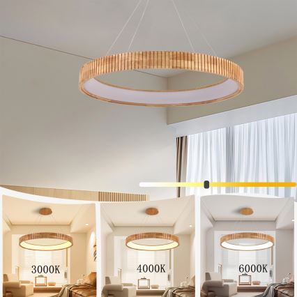 Brilagi - FALCON WOOD MODERN LED-hanglamp aan kabel, 60W/230V, 3000/4000/6000K, Ø 80 cm, hout