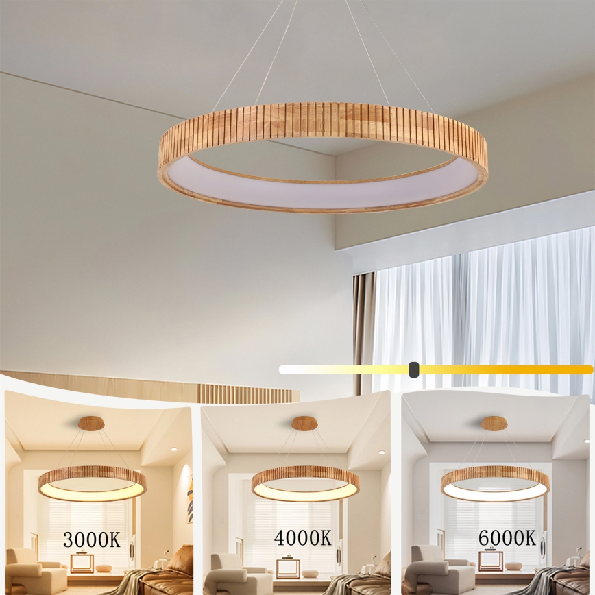 Brilagi - FALCON WOOD MODERN LED-hanglamp aan kabel, 60W/230V, 3000/4000/6000K, Ø 80 cm, hout