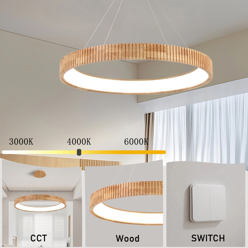 Brilagi - FALCON WOOD MODERN LED-hanglamp aan kabel, 60W/230V, 3000/4000/6000K, Ø 80 cm, hout